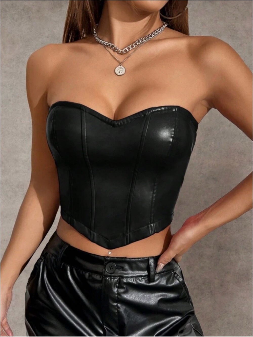 Hanky Hem PU Leather Tube Top Size Lg NWT